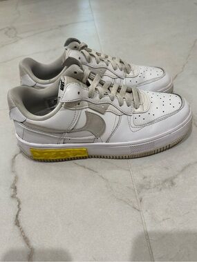 Nike Women’s White and Light Gray Air Force’s with Yellow Accent